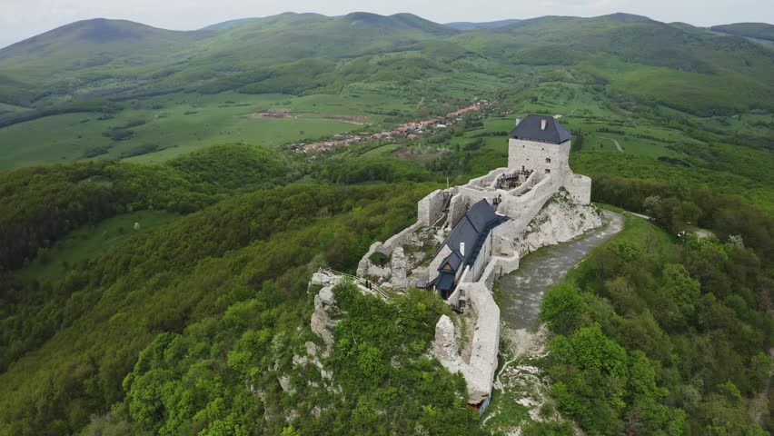 Castle of Regec in the Zemplen mountains Hungary Aerial view
