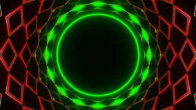 Green and Red Neon Circle in Mirror Tunnel Background VJ Loop in 4K