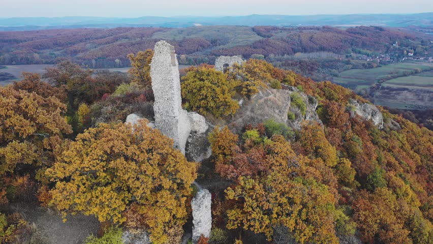 Ruins of an ancient fortress called Csovar Hungary Aerial view