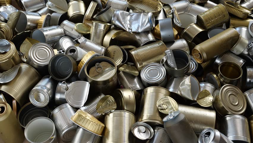 Household Metal Waste. Tin Cans, Metal Cans, Aluminum Food and Drink Packaging Royalty-Free Stock Footage #3399470087