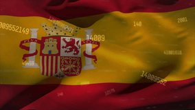 Animation of graph and data processing over flag of spain. National economy, travel, data, finance, digital interface, business and communication, digitally generated video. - Powered by Shutterstock - Get 15% off with code: PIKWIZARD15