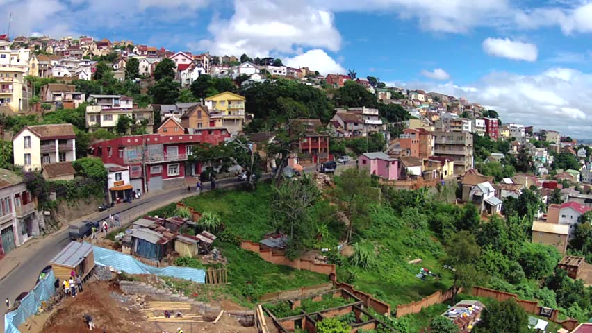 Antananarivo (capital city of Madagascar) Time Lapse. Clouds and traffic move by at an accelerated place in the this third world city.