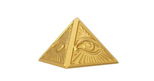 4k Resolution Video: Golden Masonic Symbol All Seeing Eye Pyramid Triangle Seamless Looped Rotating on a white background with Alpha Matte