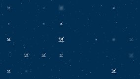 Template animation of evenly spaced giraffe symbols of different sizes and opacity. Animation of transparency and size. Seamless looped 4k animation on dark blue background with stars