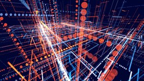 glow particles form lines. Info concept lines and nodes, ai construction light grid. Lines red blue form hologram information blocks. Vj loop abstract sci-fi bg. Hi-tech info. 3D Illustration - Powered by Shutterstock - Get 15% off with code: PIKWIZARD15