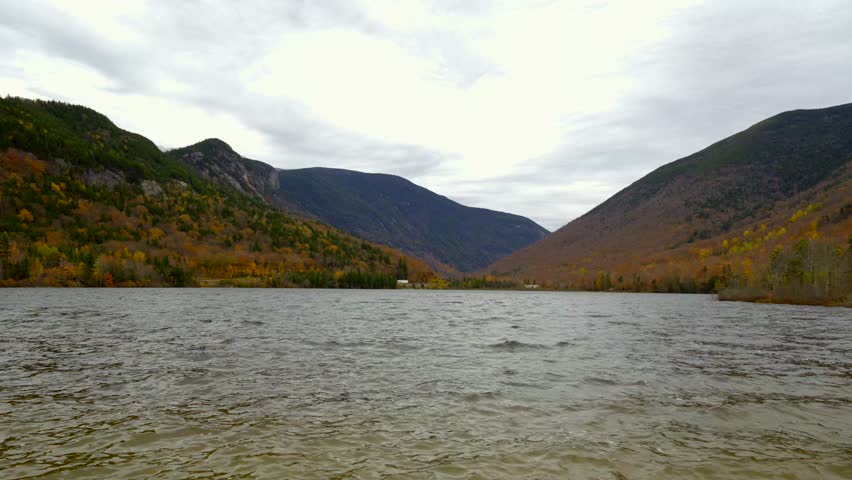 Echo Lake Beach in New Hampshire during the fall season.