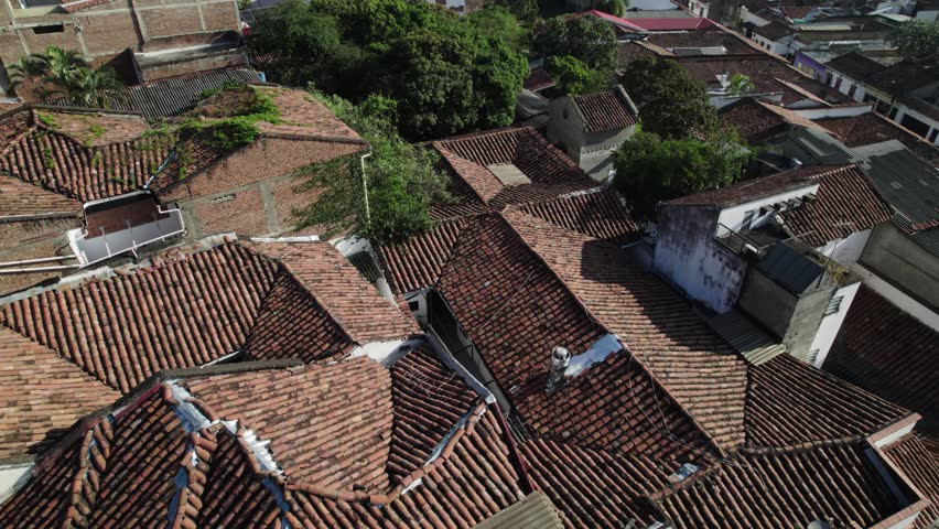 Residential roofs in the city of Cali, Colombia in South America_top shot