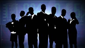 Elite businessmen silhouettes standing against a finance graph