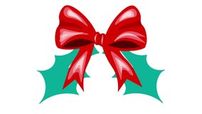Animated Flat Loop Red Ribbon Bow Isolated on White Background Red Satin Ribbon Tie with Xmas Holly Berries Leaves. New Year, Birthday and Traditional Celebrations Decorative Gif, Design Element. - Powered by Shutterstock - Get 15% off with code: PIKWIZARD15