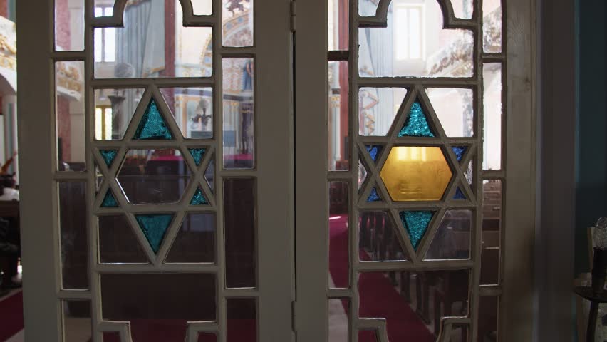 Jewish synagogue entrance doors with David Star decoration