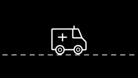 Ambulance car with siren linear icon ambulance car Icon Animation ambulance car truck icon and positive ambulance animation on black background.