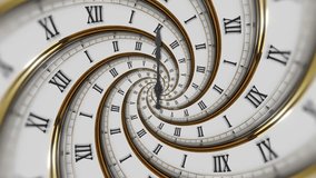 Abstract modern white spiral clock dial with roman numerals. Concept of Infinite time, deadline, scheduling, time and space, past, present and future. 3D Illustration - Powered by Shutterstock - Get 15% off with code: PIKWIZARD15