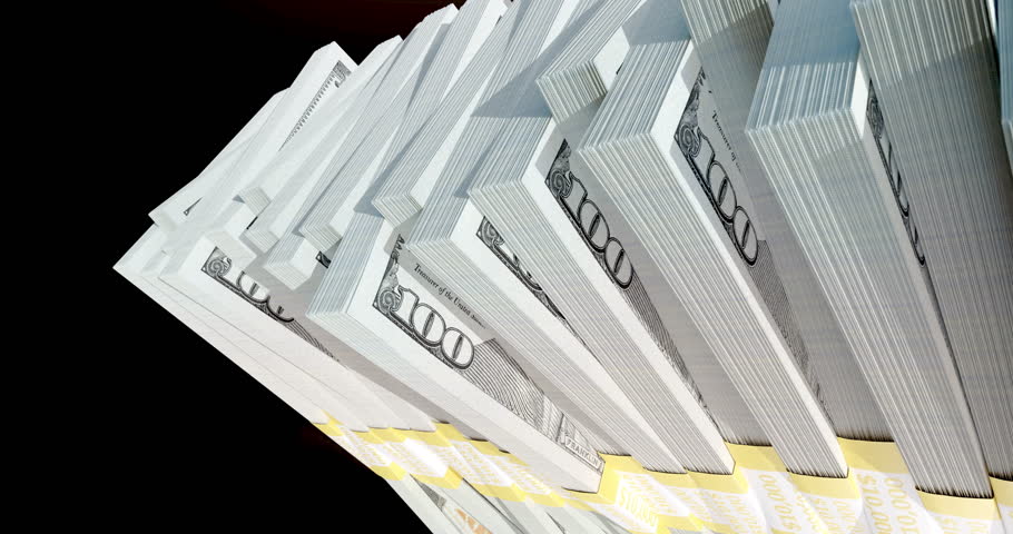 Vertical Crane Journey Up A Stack of One Million Dollars In One Hundred Dollar Bills.
