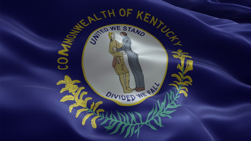 Kentucky flag video waving in wind. Realistic flag background. Close up view, perfect loop, 4K footage