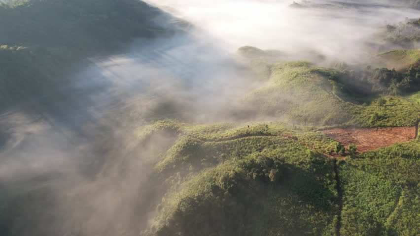 Top view Morning Mist and Viewpoint with Layers of Mountains