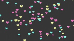 cute pixel style pastel heart flying motion animation on dark background in seamless loop