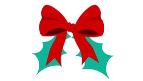 Animated Flat Red Ribbon Bow Isolated on White Background. Red Satin Ribbon Tie with Christmas Holly Berries Leaves. New Year, Birthday and Traditional Celebrations Decorative Gif, Design Element. - Powered by Shutterstock - Get 15% off with code: PIKWIZARD15