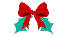 Animated Flat Loop Red Ribbon Bow Isolated on White Background. Red Satin Ribbon Tie with Christmas Holly Berries Leaves. New Year, Birthday and Traditional Celebrations Decorative Gif, Design Element - Powered by Shutterstock - Get 15% off with code: PIKWIZARD15