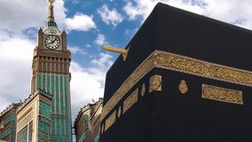Sacred Silhouette: Kaaba and Crescent at Sunset. Muslims perform their worship at the Holy Kaaba Stock Video Footage. Islam - Religion of peace.
Close up shot written in Arabic: 