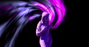 Animation of gray sculpture of woman over shapes and heart. Abstract background, art and statuary concept, digitally generated video.