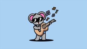 Cute Koala Playing Guitar Animation, 4K Video Animated