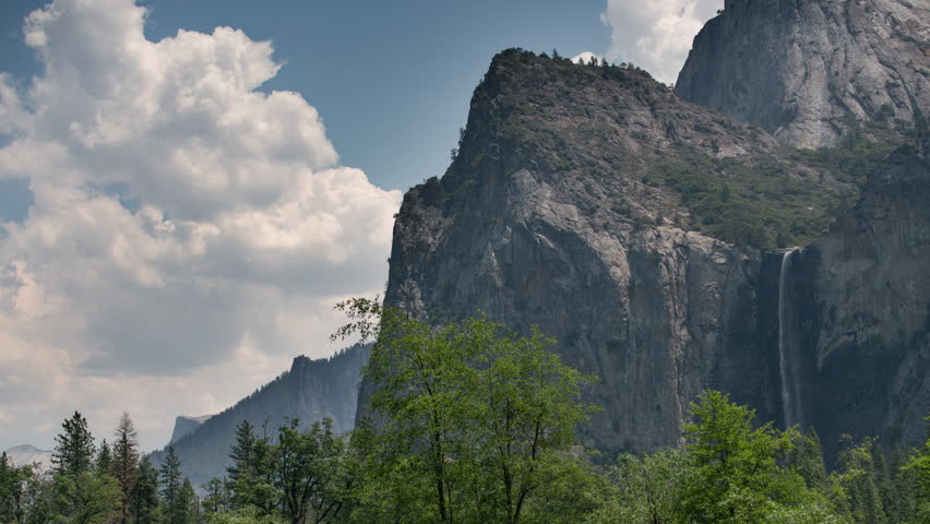Yosemite Tunnel View Bridalveil Falls Tilt Down Sierra Nevada Mountains California USA