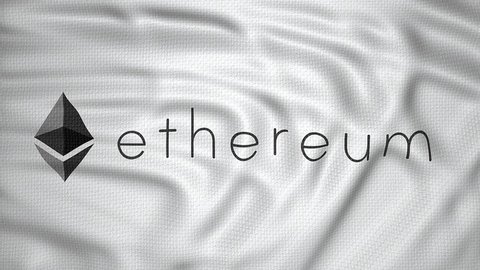 Ethereum is an open-source, public, blockchain-based distributed computing platform featuring smart contract, crypto currency concept flag animation