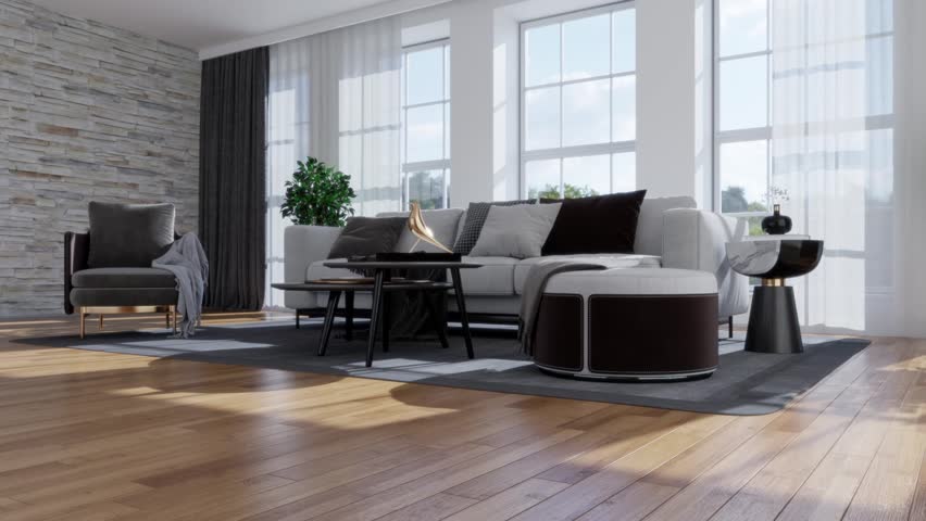 Large luxury modern bright interiors Living room mockup illustration 3D rendering