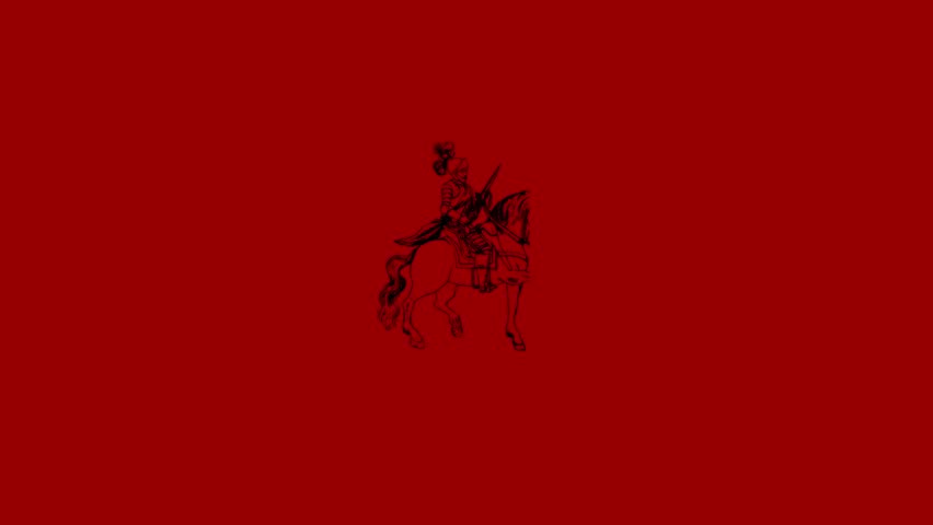 silhouette of knight and .horse on red background.4k video loop animation.