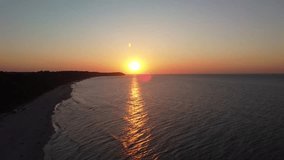 Baltic seashore sunset drone video
