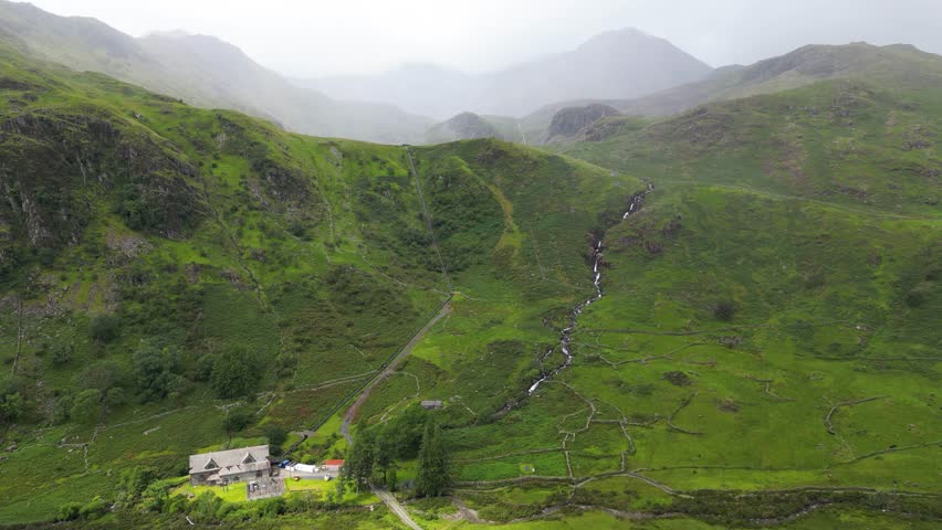 Drone view of Snowdonia National Park in Wales, United Kingdom