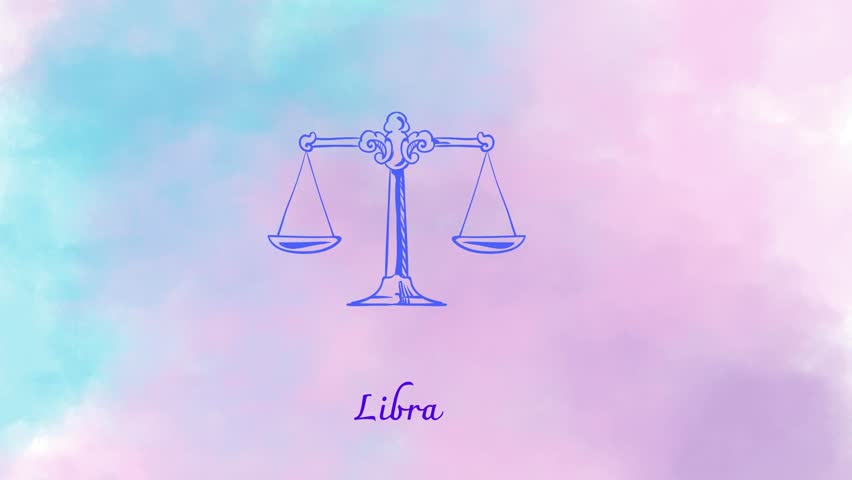 Libra zodiac sign animation on blue pink background