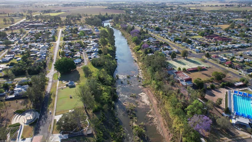 Richmond River In The Town Of Casino In New South Wales, Australia. aerial shot