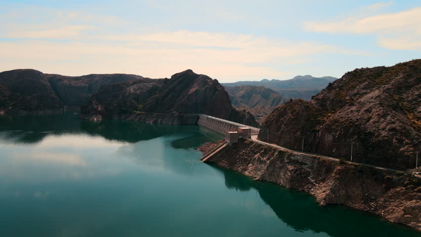 Bird's-eye view of Canon del Atuel and Dique Atuel in San Rafael, Mendoza, Argentina.