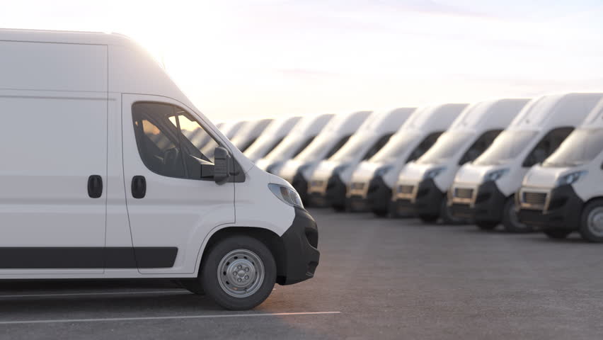 Express delivery service concept. Delivery vans in a row
