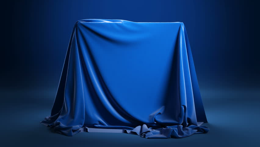 Empty podium covered with blue cloth. Falling cloth with luma matte. 4k Royalty-Free Stock Footage #3400874021