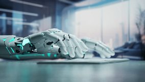 AI Robotic Hand Laying On A Laptop Keyboard In A Room With A Large Window Workshop Graphic Design Natural Language Processing - Powered by Shutterstock - Get 15% off with code: PIKWIZARD15