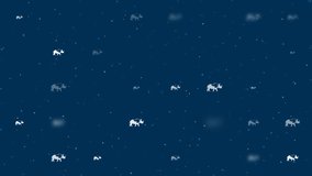 Template animation of evenly spaced rhinoceros symbols of different sizes and opacity. Animation of transparency and size. Seamless looped 4k animation on dark blue background with stars