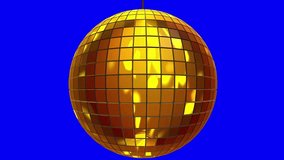 animation of golden glowing disco ball. Gold shiny disco ball animated loop. Lighting sphere for nightclubs party, dance, music, party and disco concept. Disco ball seamless loop animation.
