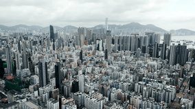 Hong Kong City Aerial View and Territory of Old Town Area Outside. Scenic Footage of East Economy of Corporate Trade or Travel in China. Video of Tall Buildings Architecture of Urban Asia and Hongkong