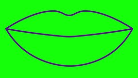 Animated violet lips symbol increases and decreases. Linear icon. Looped video. Vector illustration isolated on white background.