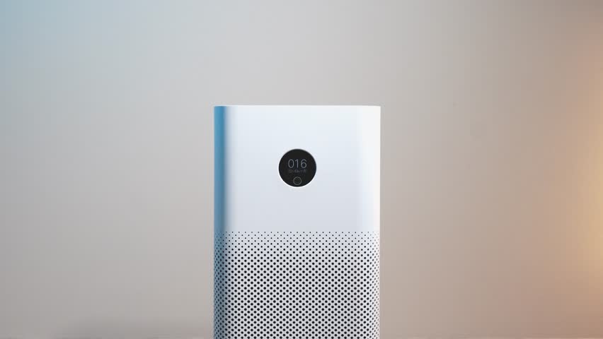 Close-up of an air purifier with a display showing good air quality Royalty-Free Stock Footage #3401188295