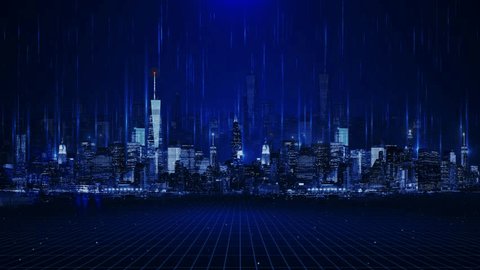 4K 3D Futuristic digital city skyline. Big data, Artificial intelligence, Internet of things. Smart City Cyberspace, Network High Speed Internet Connections, 5g. cityscape skyscrapers. 3D Illustration 库存视频