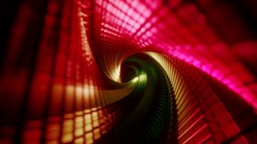flying through a triangular tunnel with neon walls.