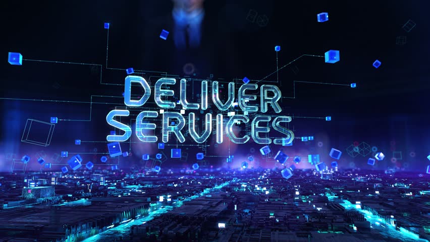 Deliver Services- businessman working with virtual reality at office.