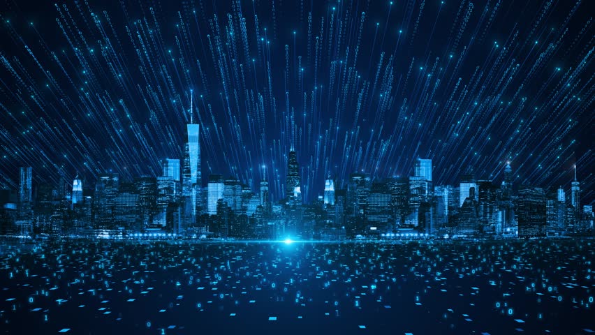 Smart city network and Connection technology background night digital transformation. Big data connection Telecommunication and communication. wireless digital city social media. 3D Illustration Royalty-Free Stock Footage #3401229947