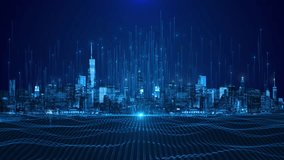 Modern digital Smart city Cityscape skyline. Global communications and networking. Cyberspace in big city. Futuristic High-speed Big data internet connection technology network real. 3D Illustration - Powered by Shutterstock - Get 15% off with code: PIKWIZARD15