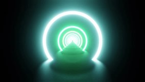 Bright blue and green neon rings tunnel VJ loop background