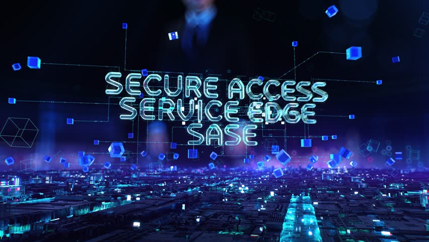 Secure Access Service Edge SASE- businessman working with virtual reality at office.