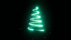 Glowing cyan Christmas tree animation with particles on black background. Holiday concept and background 4k. Seamless loop 4k video. Christmas background 2024. Happy New year - Powered by Shutterstock - Get 15% off with code: PIKWIZARD15